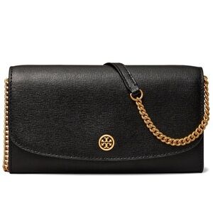 Tory Burch Elegant Black Clutch with Gold Chain